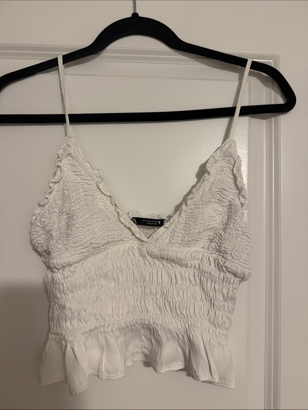 Zara White Smocked Ruffled Tank Top